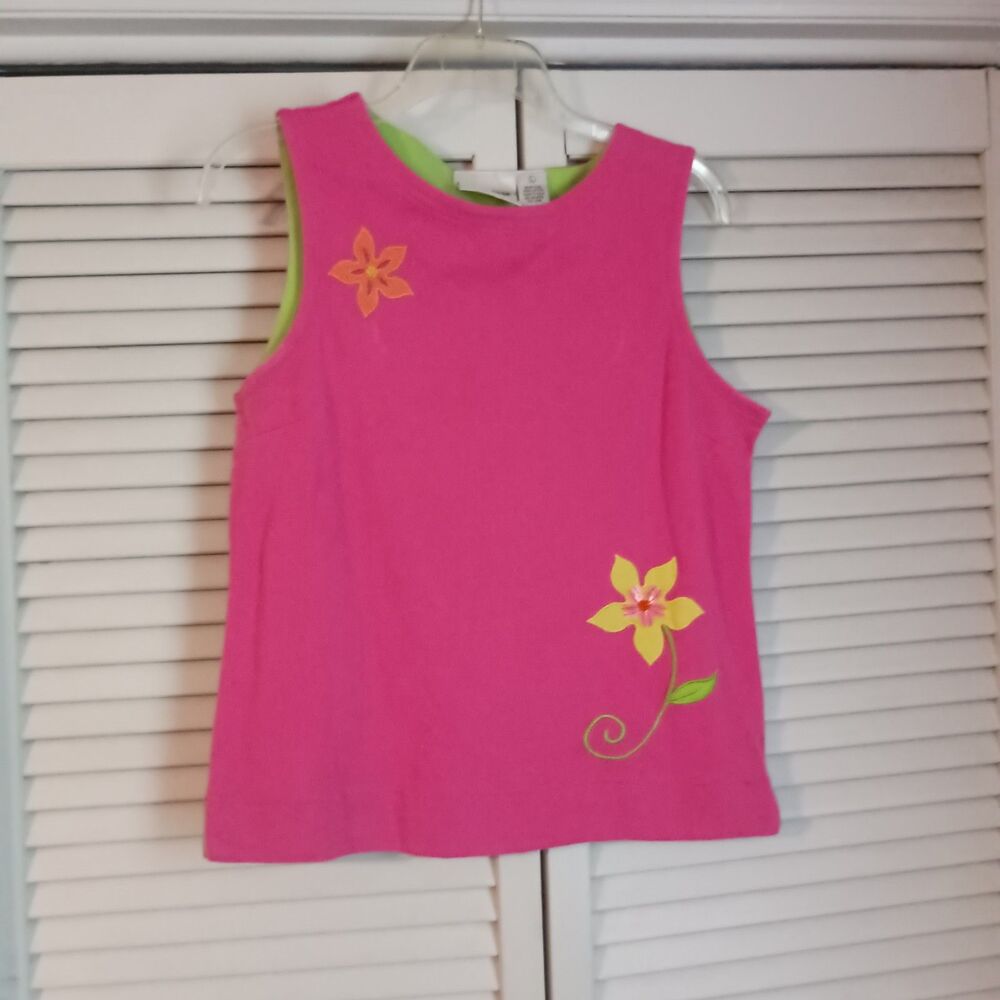 Michael Simon Vintage Womens Tank Top Size Large Pink Tank Top Floral Embroidery